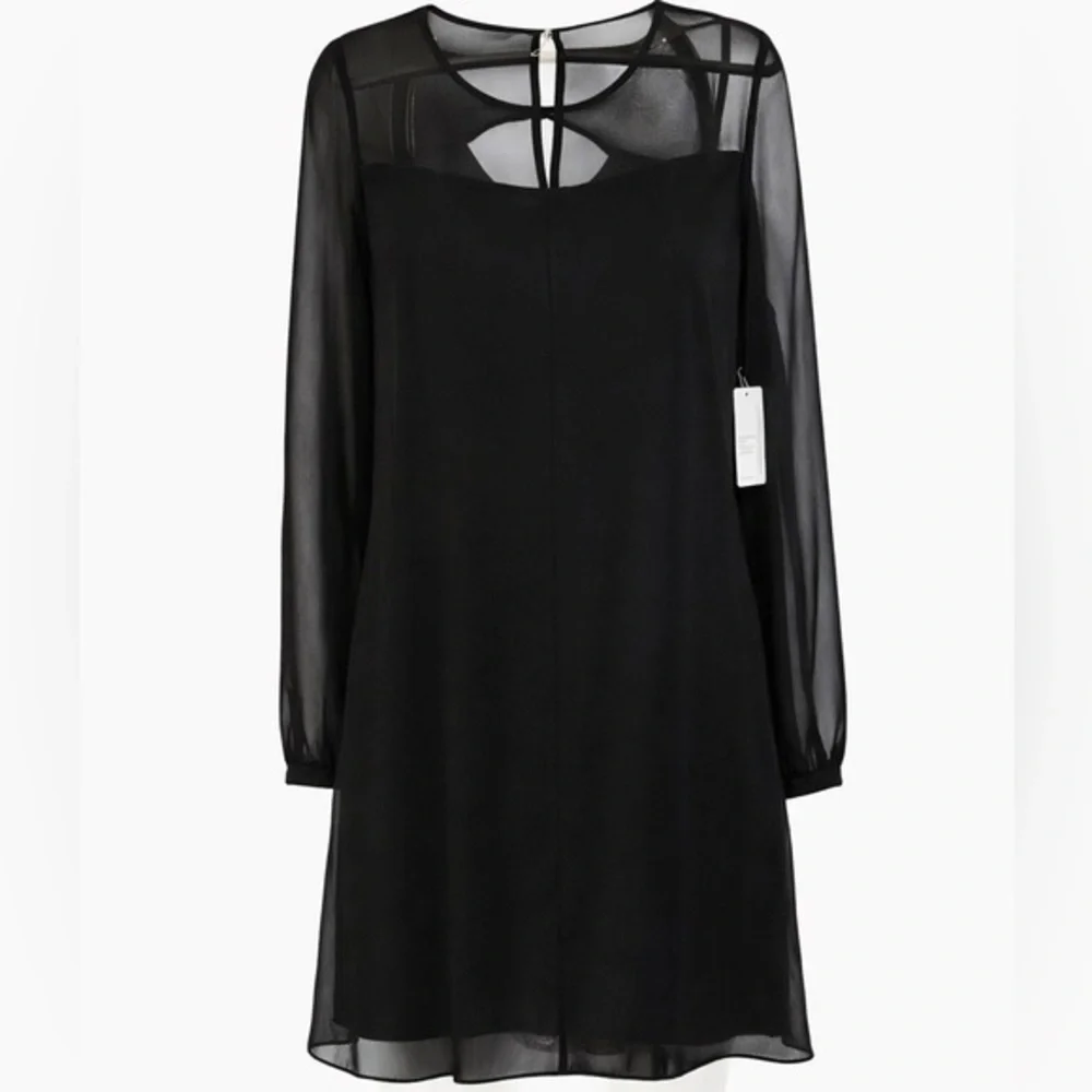 BCBGeneration Black Size Small Chiffon Mini Dress Sheer Sleeve Quiet Luxury NWT